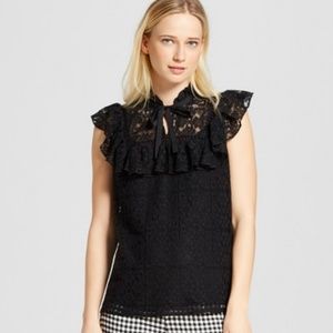 NWT • Black Lace Top with Ruffle Sleeves
